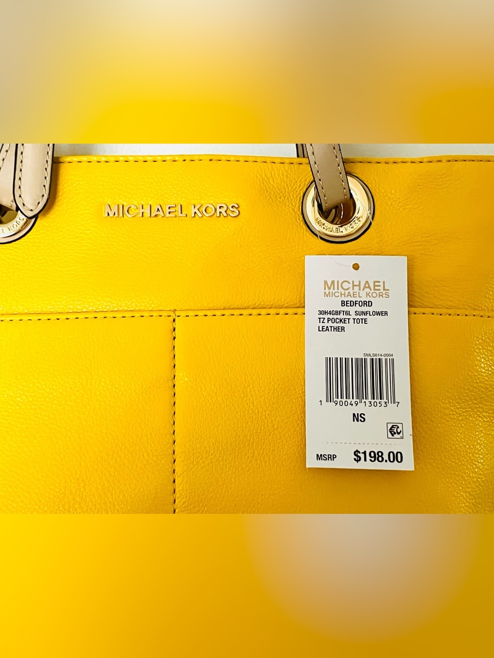Michael Kors Bedford Sunflower Yellow Top Zip Pocket Handbag Tote Purse NEW - Picture 4 of 6